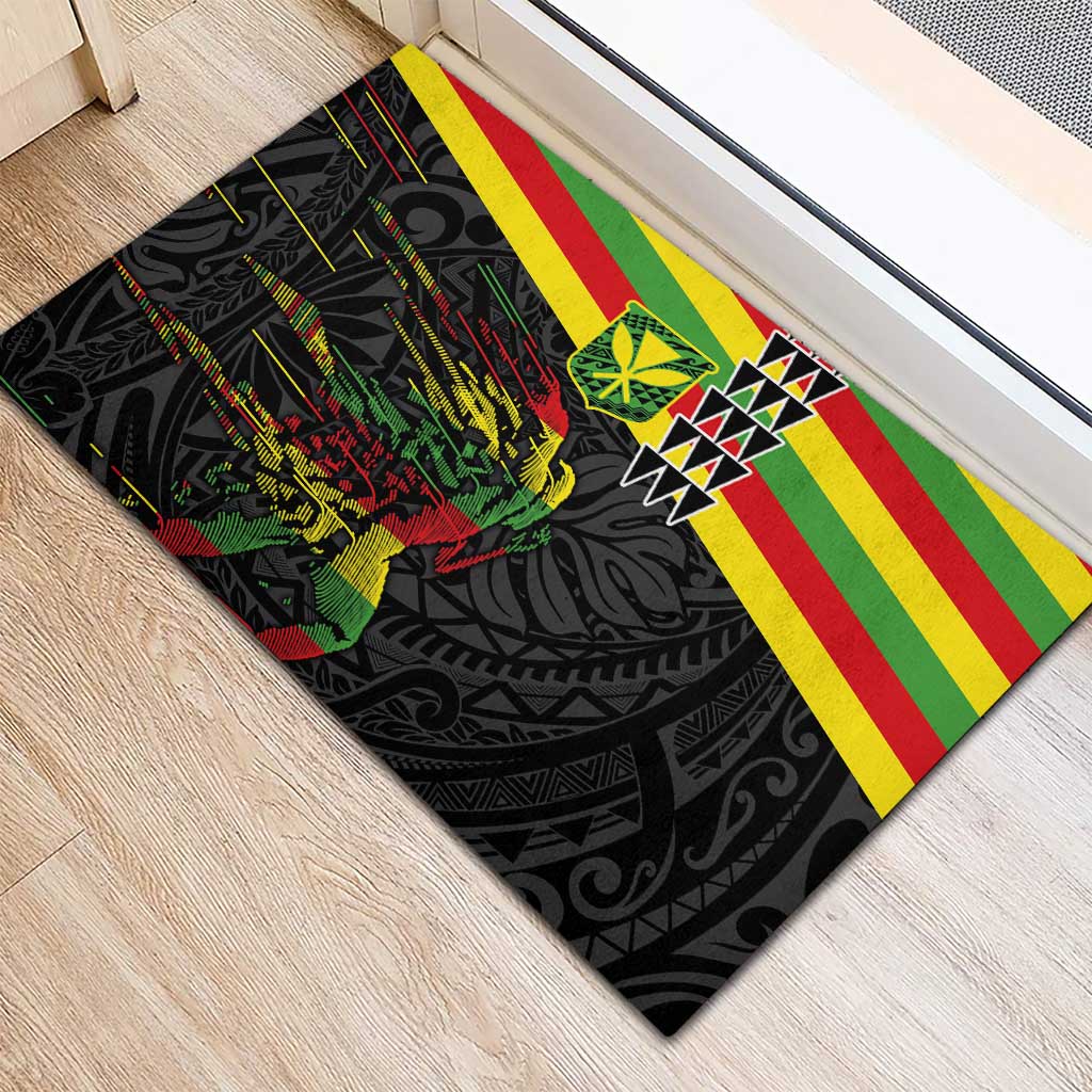 Kanaka Maoli Running Rubber Doormat Kakau Pattern with Kanaka Maoli Flag Color