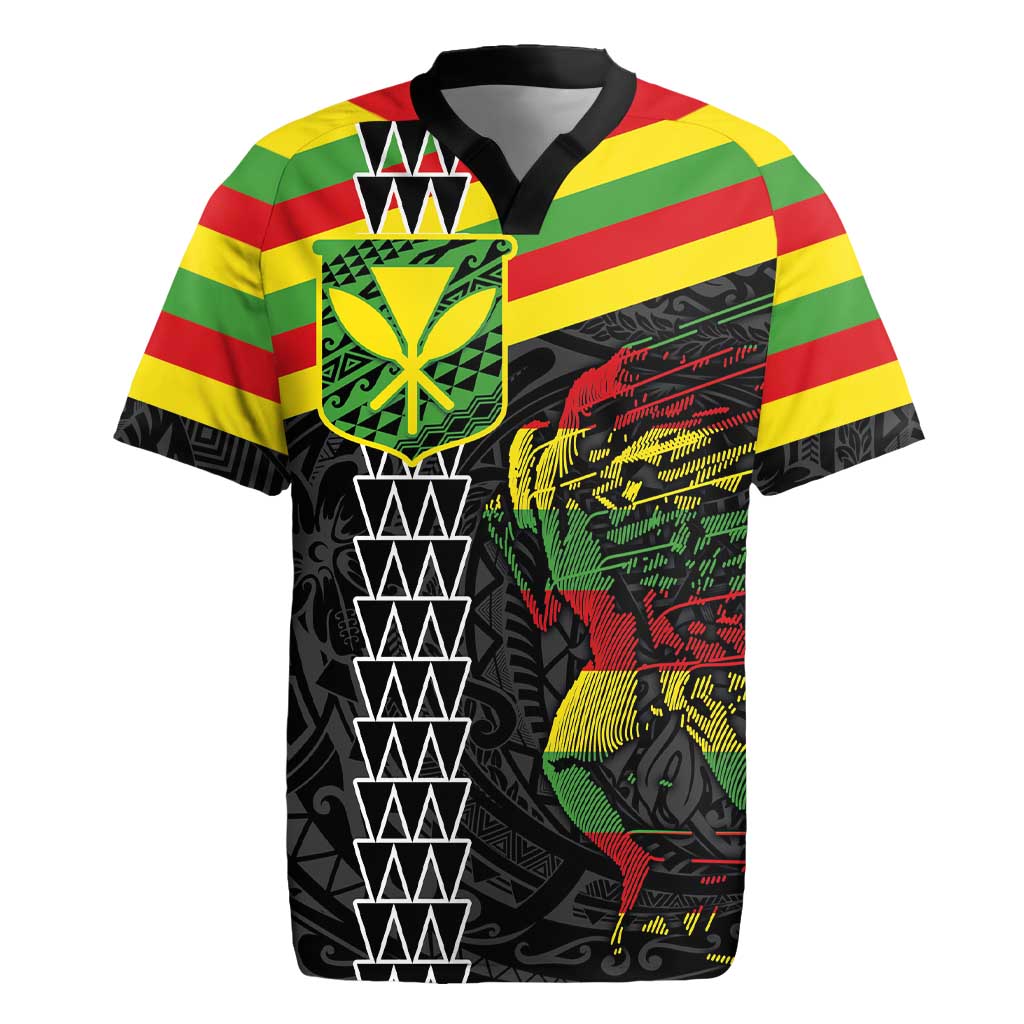 Kanaka Maoli Running Rugby Jersey Kakau Pattern with Kanaka Maoli Flag Color