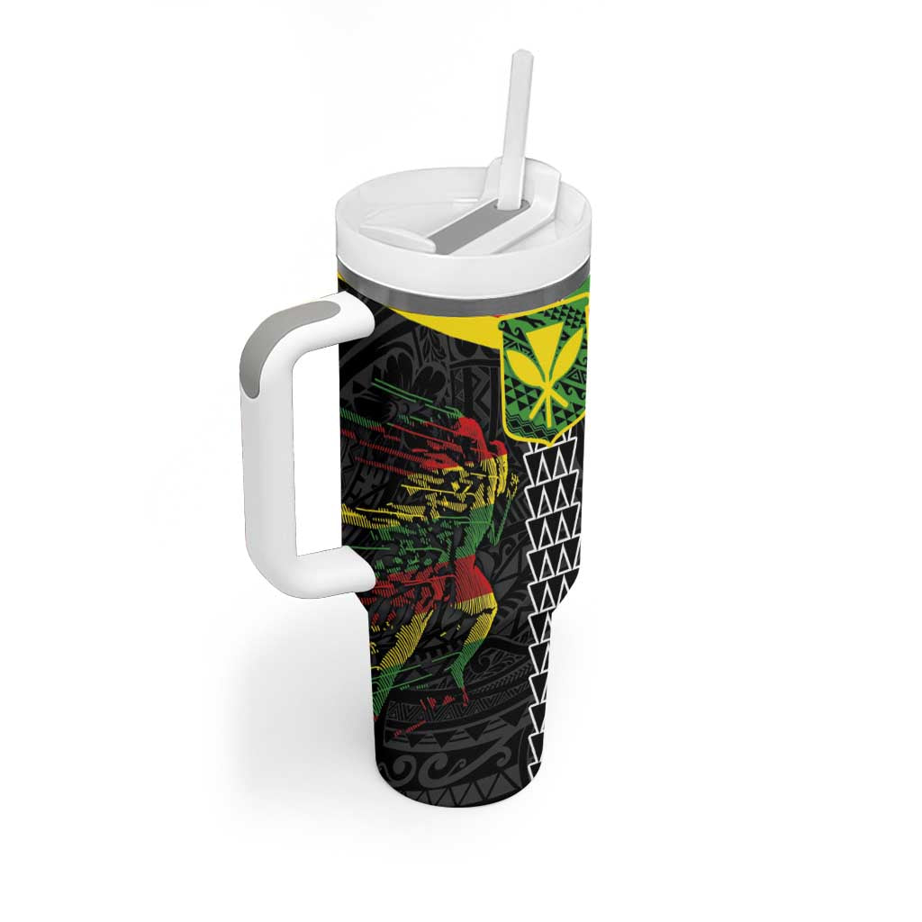 Kanaka Maoli Running Tumbler With Handle Kakau Pattern with Kanaka Maoli Flag Color