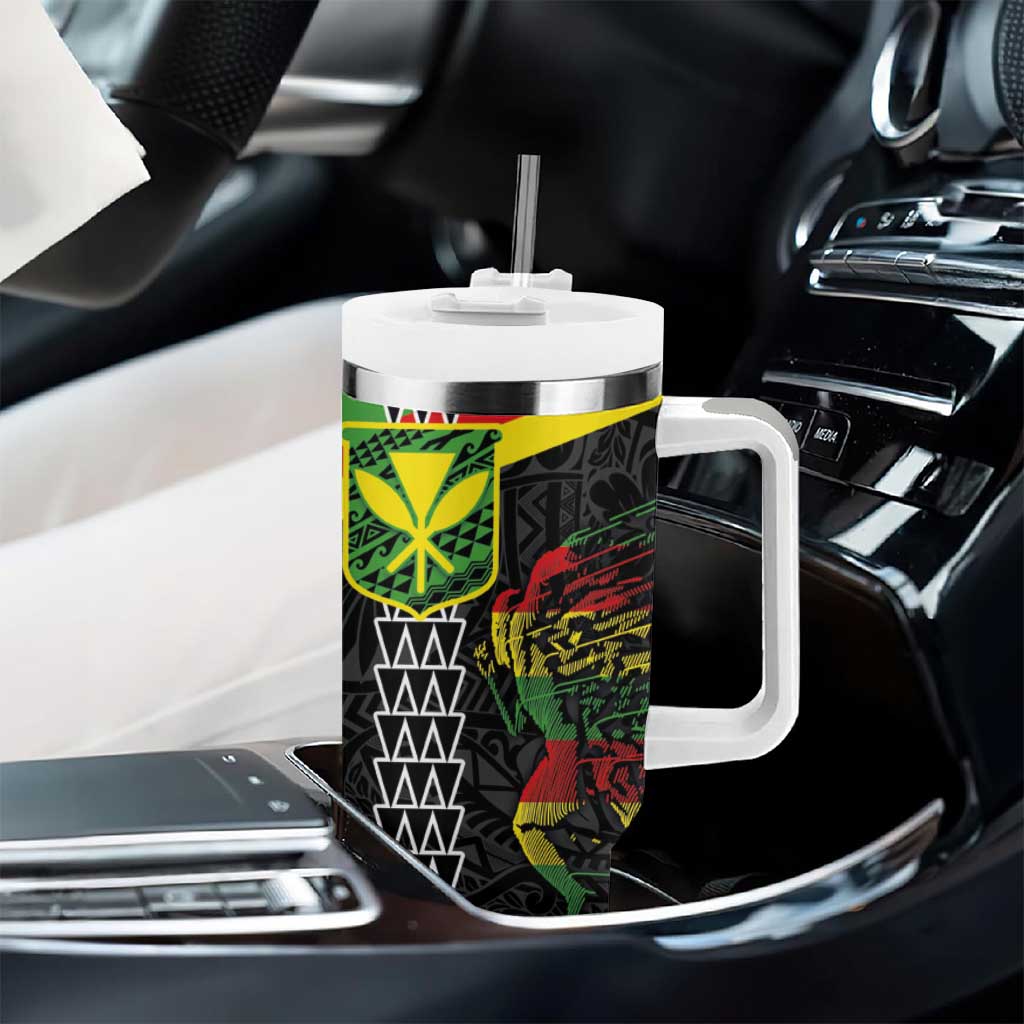 Kanaka Maoli Running Tumbler With Handle Kakau Pattern with Kanaka Maoli Flag Color
