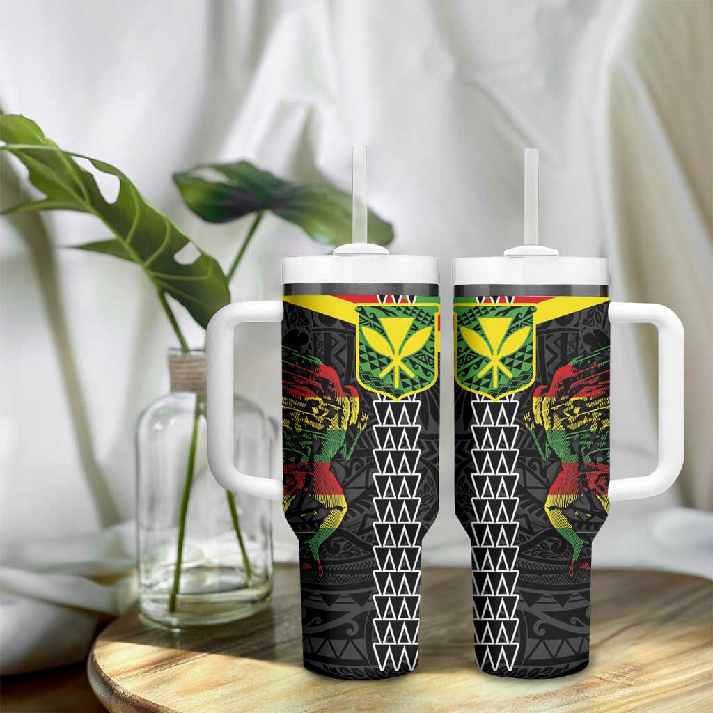Kanaka Maoli Running Tumbler With Handle Kakau Pattern with Kanaka Maoli Flag Color