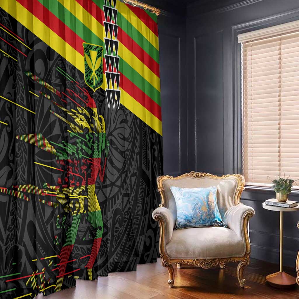 Kanaka Maoli Running Window Curtain Kakau Pattern with Kanaka Maoli Flag Color