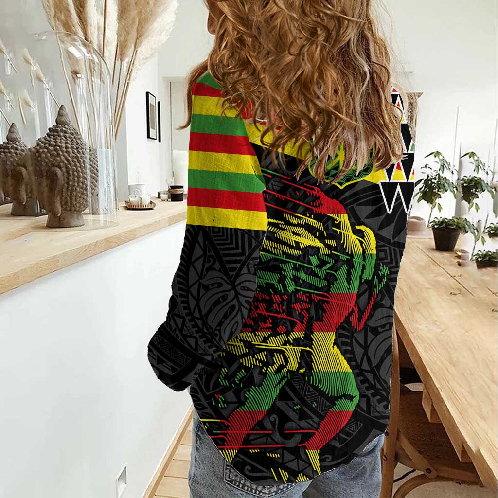 Kanaka Maoli Running Women Casual Shirt Kakau Pattern with Kanaka Maoli Flag Color