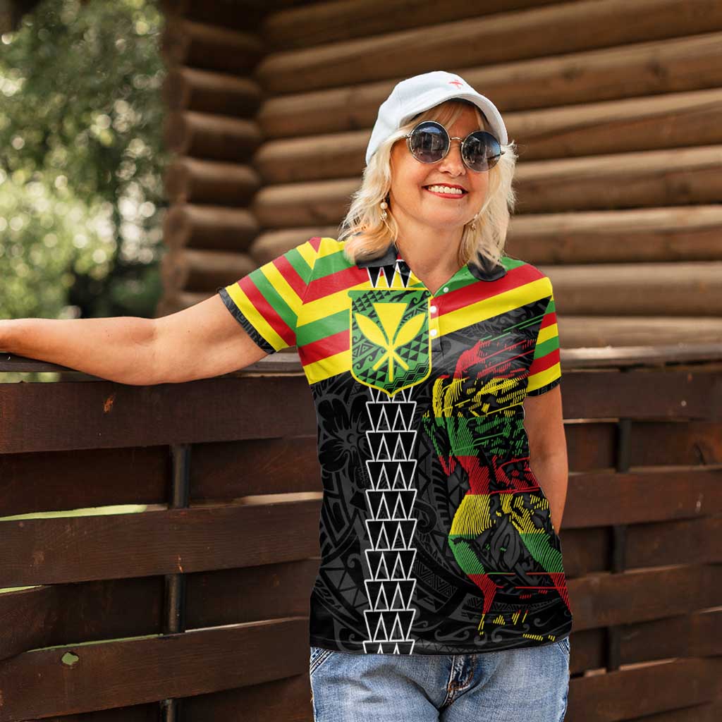 Kanaka Maoli Running Women Polo Shirt Kakau Pattern with Kanaka Maoli Flag Color