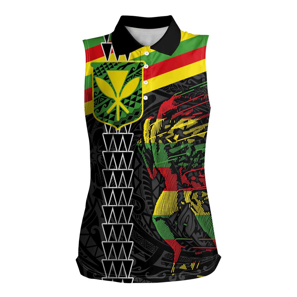 Kanaka Maoli Running Women Sleeveless Polo Shirt Kakau Pattern with Kanaka Maoli Flag Color