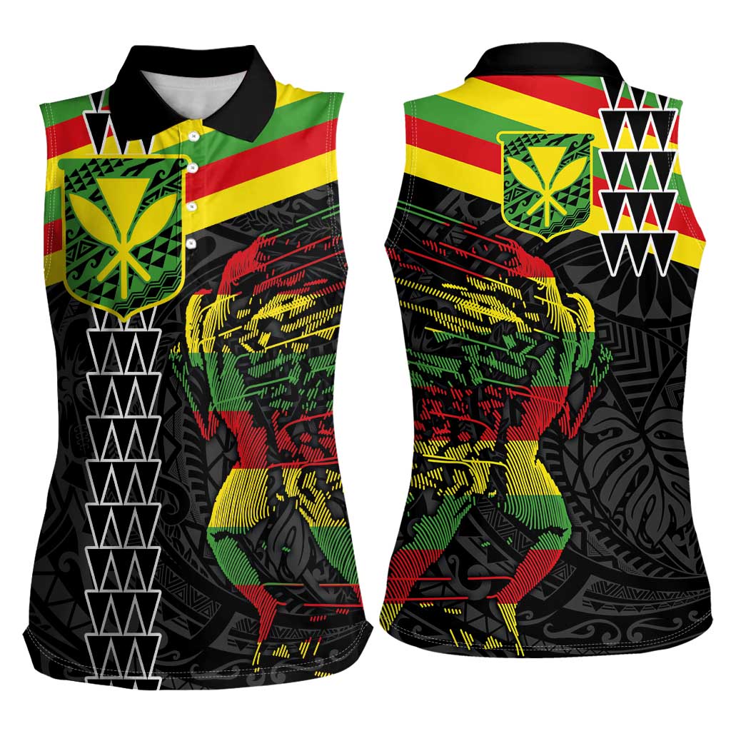 Kanaka Maoli Running Women Sleeveless Polo Shirt Kakau Pattern with Kanaka Maoli Flag Color