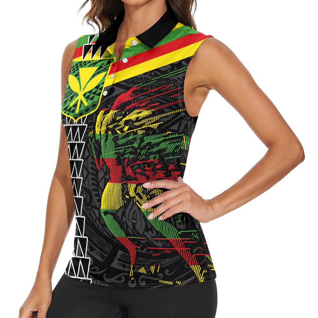 Kanaka Maoli Running Women Sleeveless Polo Shirt Kakau Pattern with Kanaka Maoli Flag Color