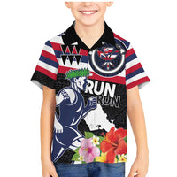 Honolulu Running Race Family Matching Mermaid Dress and Hawaiian Shirt Hawaii Marathon Kakau Art with Hibiscus and National Flag Style