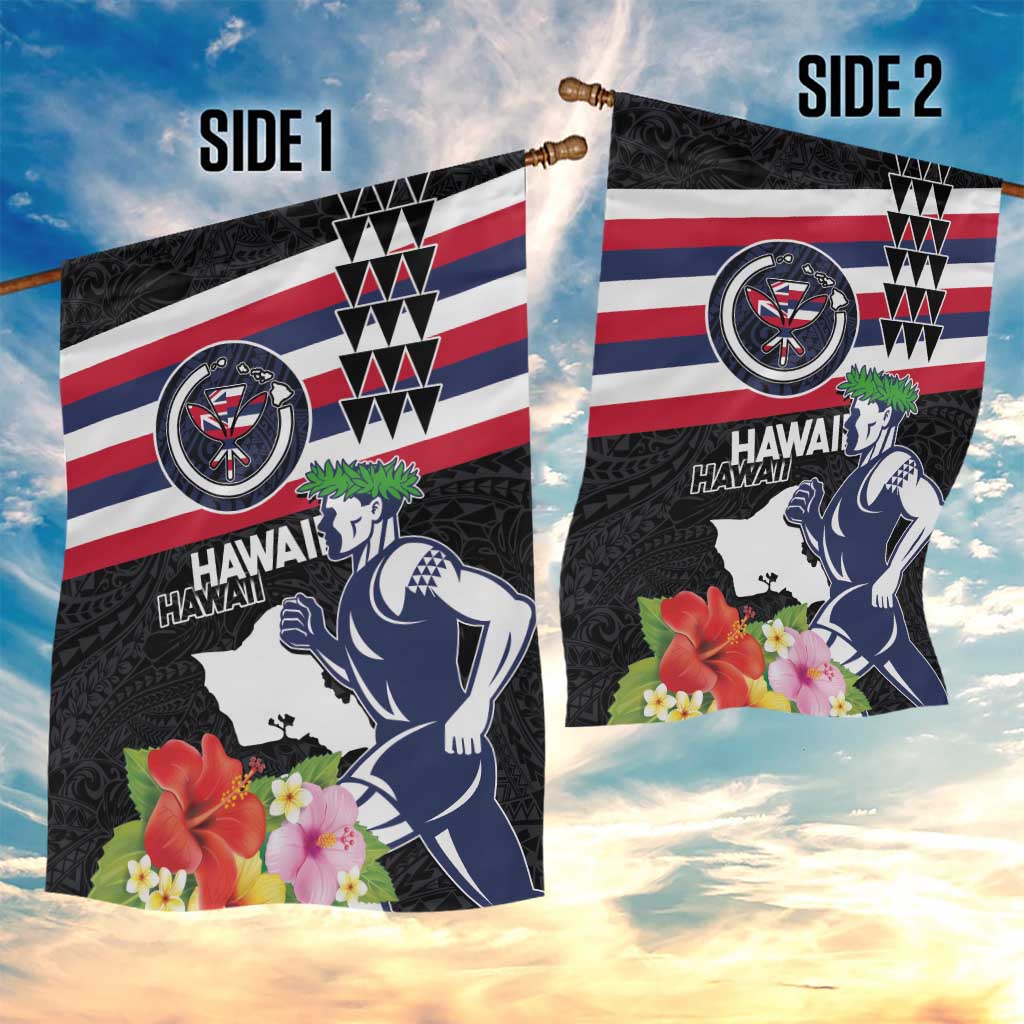 Honolulu Running Race Garden Flag Hawaii Marathon Kakau Art with Hibiscus and National Flag Style
