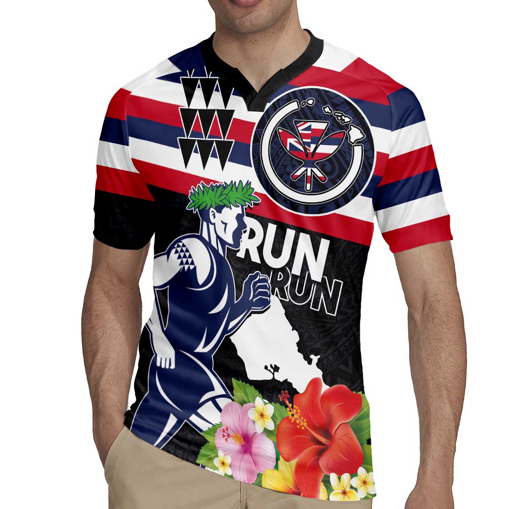 Honolulu Running Race Rugby Jersey Hawaii Marathon Kakau Art with Hibiscus and National Flag Style