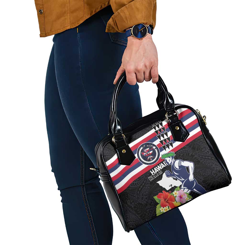 Honolulu Running Race Shoulder Handbag Hawaii Marathon Kakau Art with Hibiscus and National Flag Style
