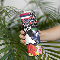 Honolulu Running Race Skinny Tumbler Hawaii Marathon Kakau Art with Hibiscus and National Flag Style