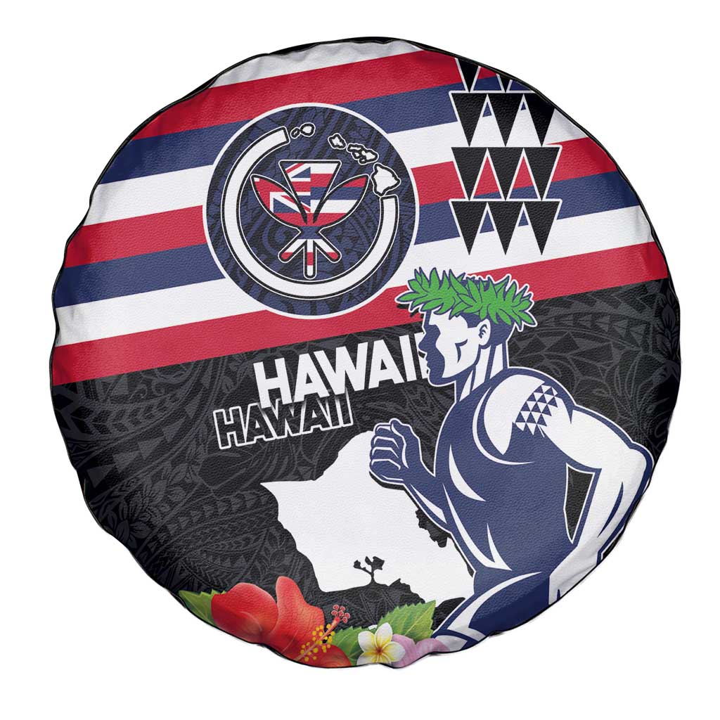 Honolulu Running Race Spare Tire Cover Hawaii Marathon Kakau Art with Hibiscus and National Flag Style
