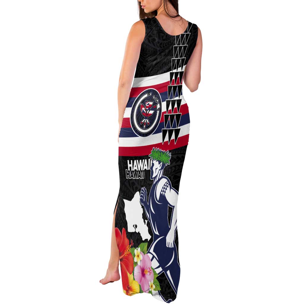 Honolulu Running Race Tank Maxi Dress Hawaii Marathon Kakau Art with Hibiscus and National Flag Style