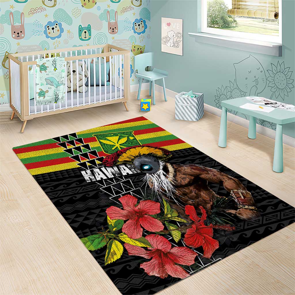 Kanaka Maoli Ikaika Warrior Area Rug Hibiscus Kakau Art and Tapa Tribal Pattern