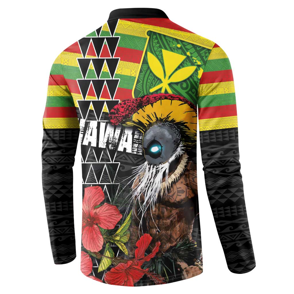 Kanaka Maoli Ikaika Warrior Button Sweatshirt Hibiscus Kakau Art and Tapa Tribal Pattern