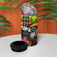 Kanaka Maoli Ikaika Warrior 4 in 1 Can Cooler Tumbler Hibiscus Kakau Art and Tapa Tribal Pattern