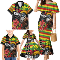 Kanaka Maoli Ikaika Warrior Family Matching Mermaid Dress and Hawaiian Shirt Hibiscus Kakau Art and Tapa Tribal Pattern