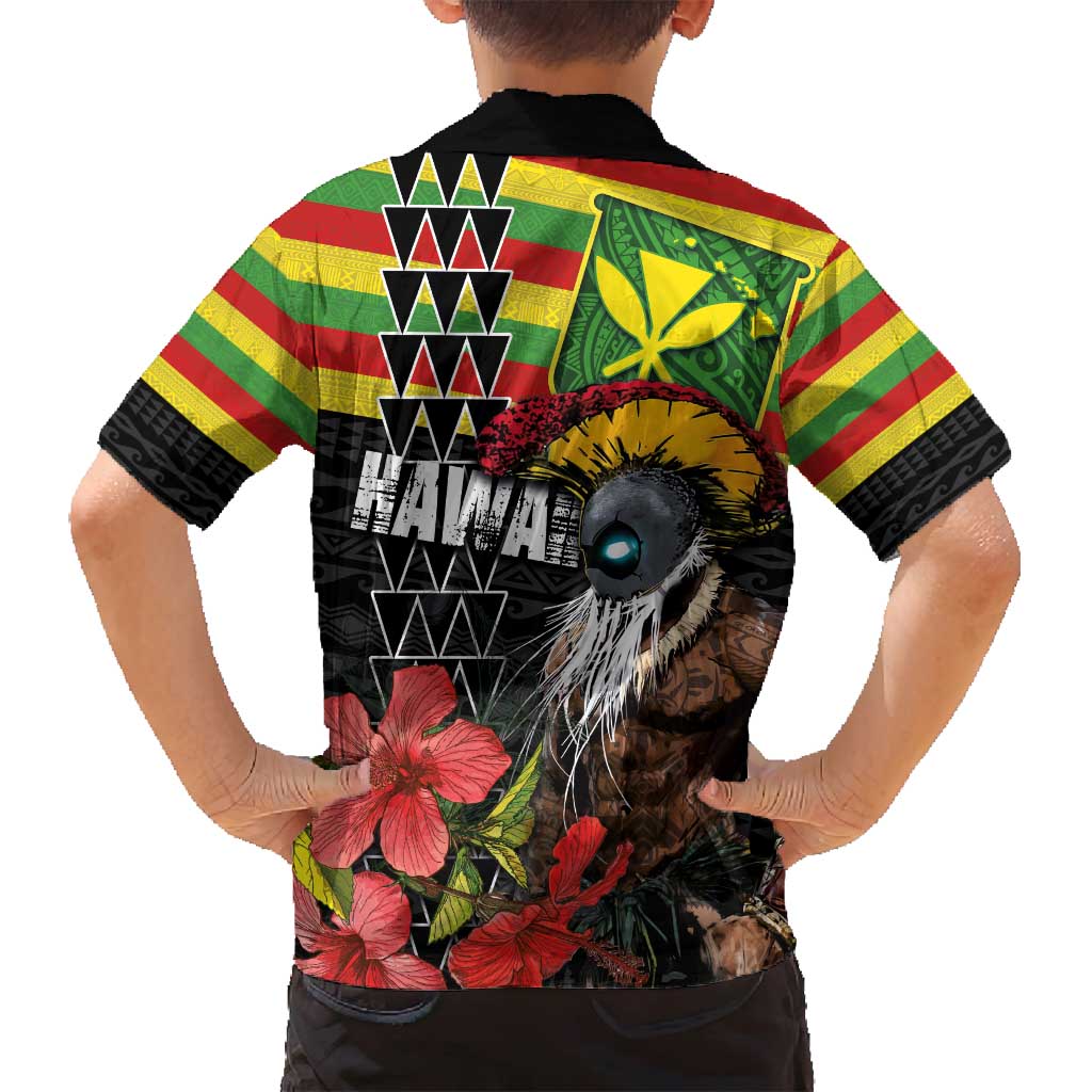 Kanaka Maoli Ikaika Warrior Family Matching Off Shoulder Maxi Dress and Hawaiian Shirt Hibiscus Kakau Art and Tapa Tribal Pattern