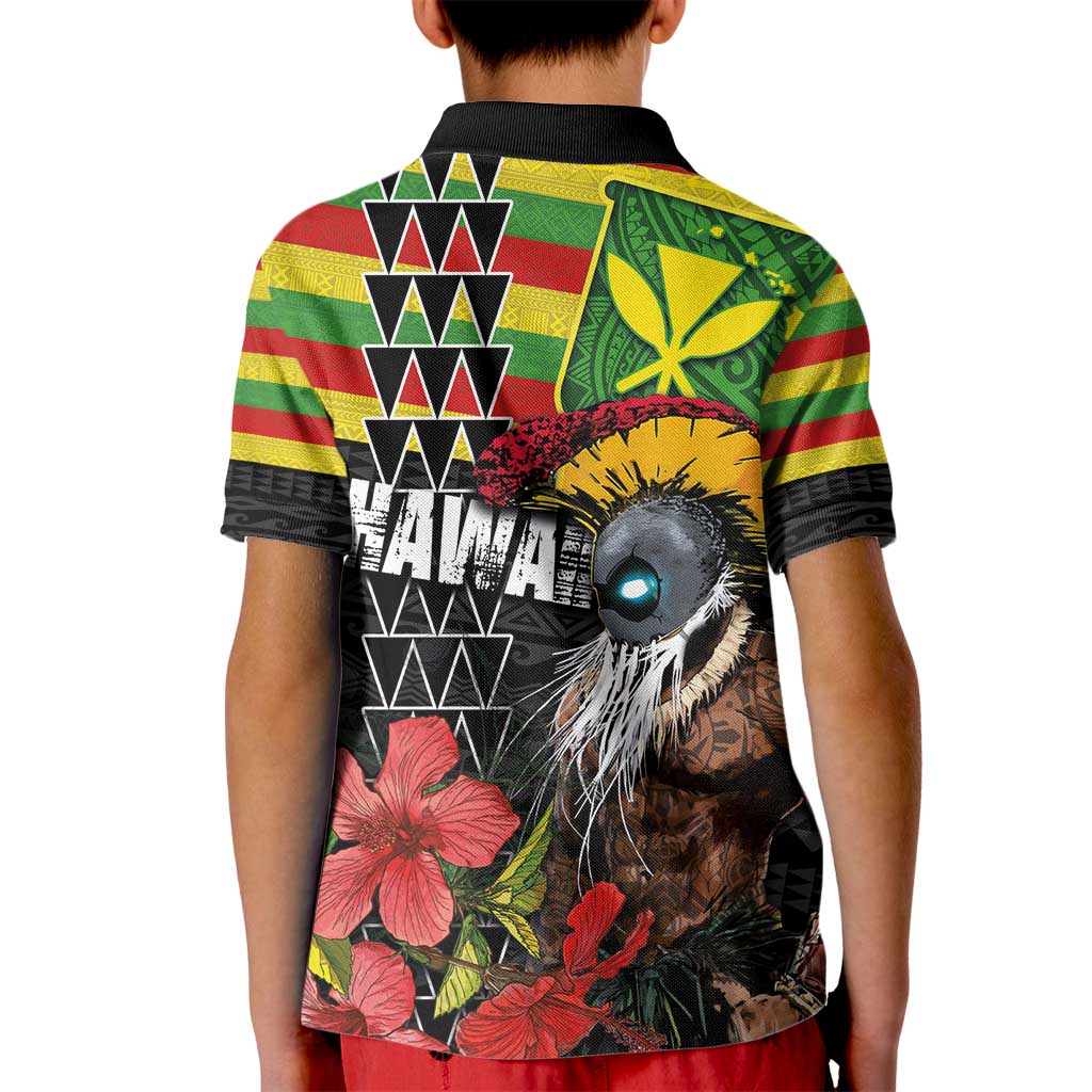 Kanaka Maoli Ikaika Warrior Kid Polo Shirt Hibiscus Kakau Art and Tapa Tribal Pattern