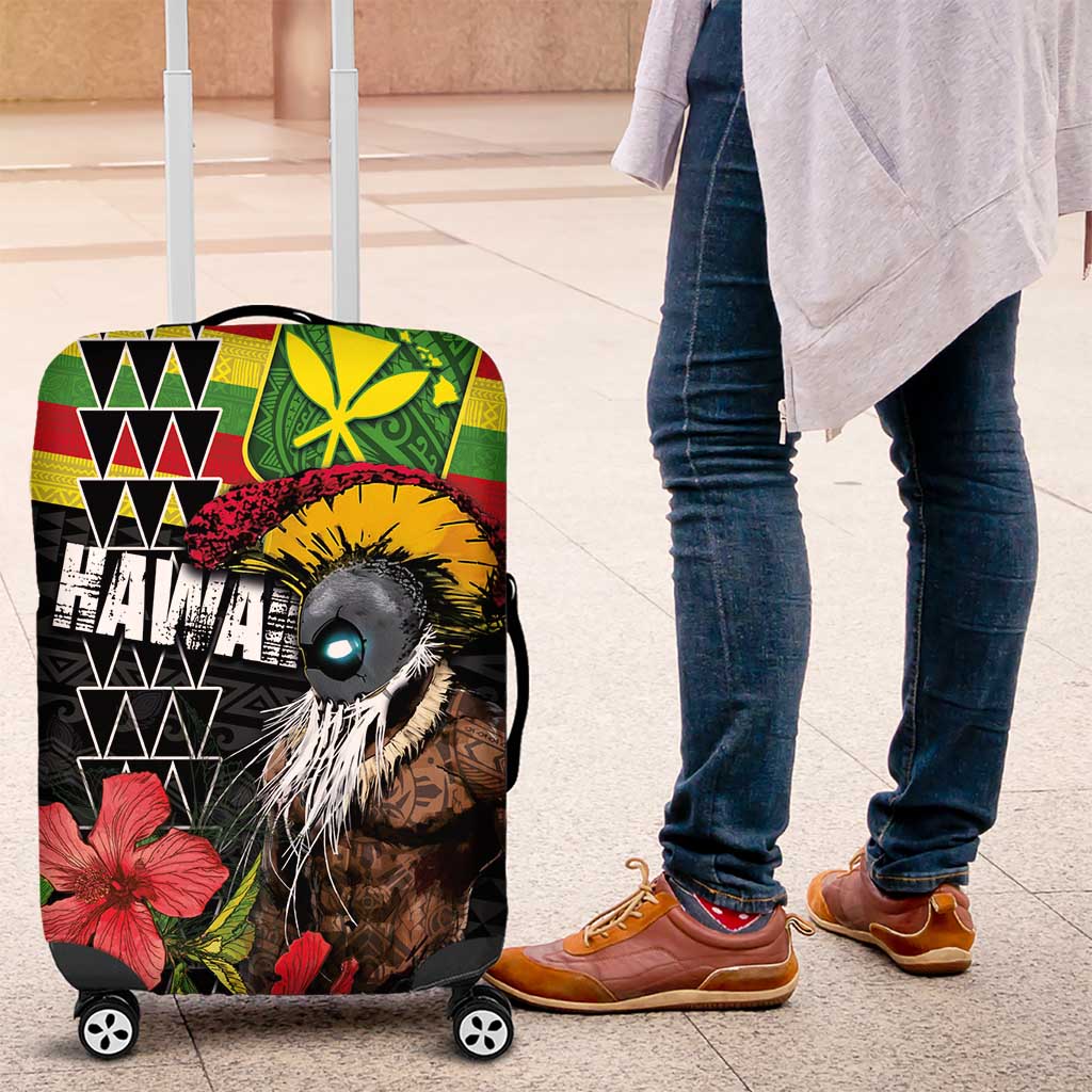 Kanaka Maoli Ikaika Warrior Luggage Cover Hibiscus Kakau Art and Tapa Tribal Pattern
