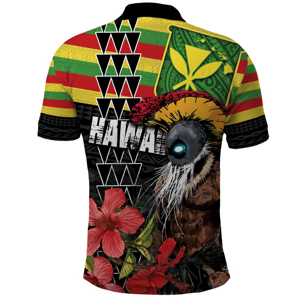 Kanaka Maoli Ikaika Warrior Polo Shirt Hibiscus Kakau Art and Tapa Tribal Pattern
