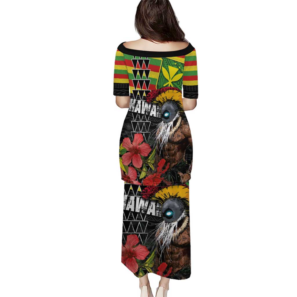 Kanaka Maoli Ikaika Warrior Puletasi Hibiscus Kakau Art and Tapa Tribal Pattern