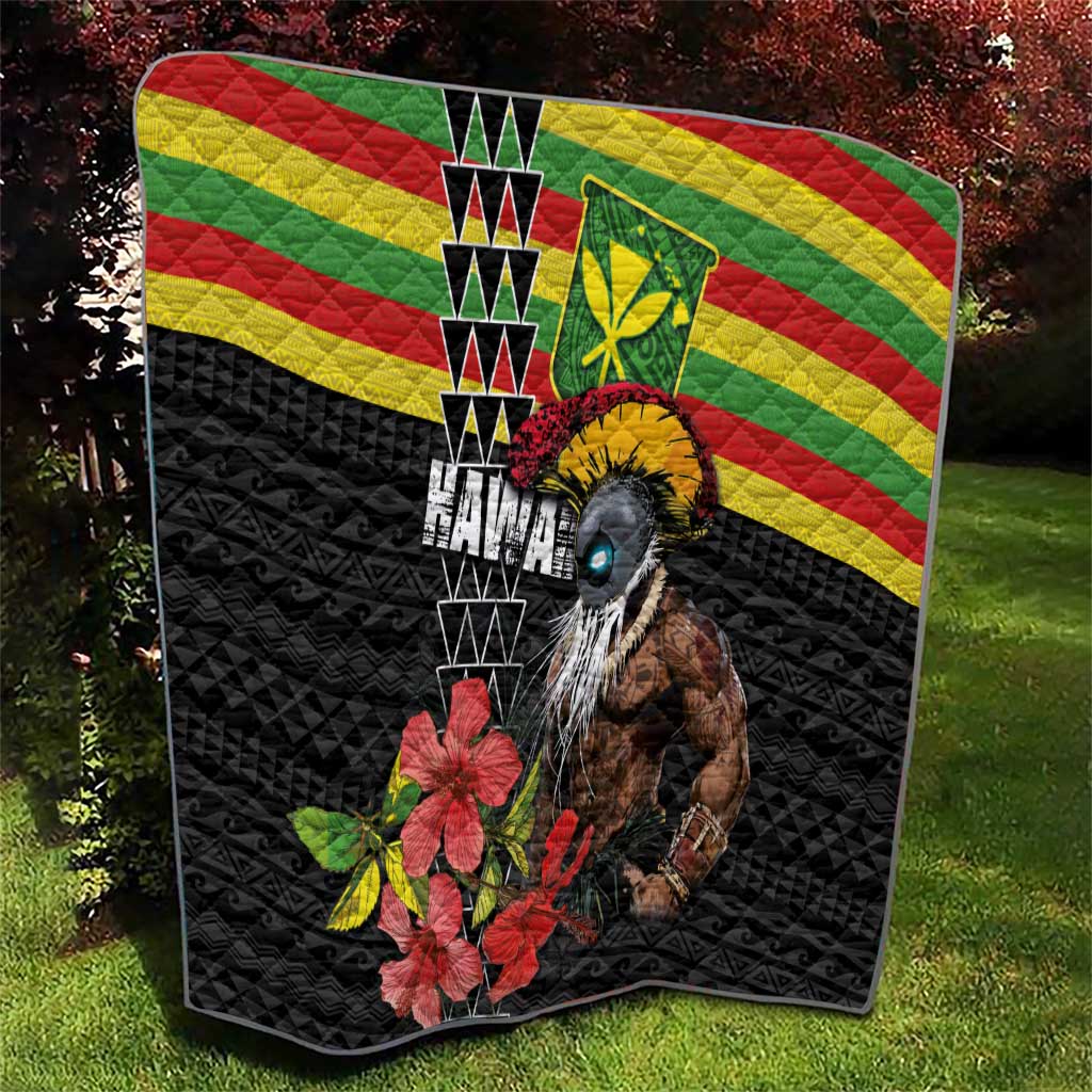 Kanaka Maoli Ikaika Warrior Quilt Hibiscus Kakau Art and Tapa Tribal Pattern