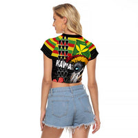 Kanaka Maoli Ikaika Warrior Raglan Cropped T Shirt Hibiscus Kakau Art and Tapa Tribal Pattern