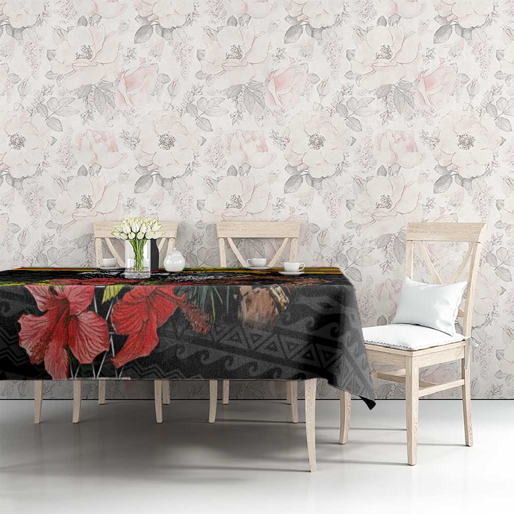 Kanaka Maoli Ikaika Warrior Tablecloth Hibiscus Kakau Art and Tapa Tribal Pattern