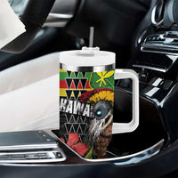 Kanaka Maoli Ikaika Warrior Tumbler With Handle Hibiscus Kakau Art and Tapa Tribal Pattern
