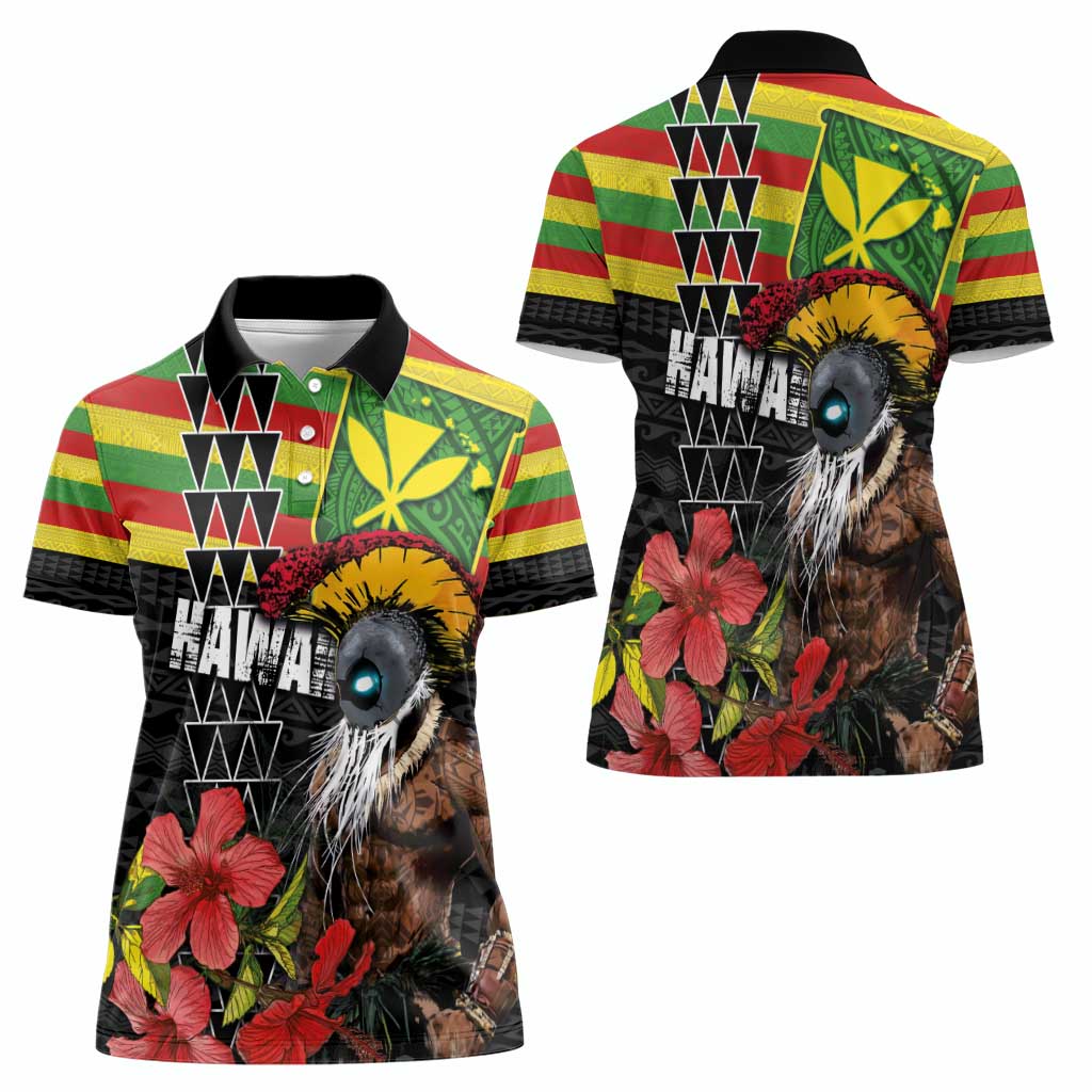 Kanaka Maoli Ikaika Warrior Women Polo Shirt Hibiscus Kakau Art and Tapa Tribal Pattern