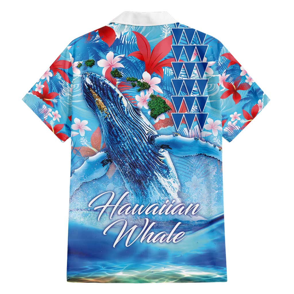 Hawaiian Waves Whale Family Matching Long Sleeve Bodycon Dress and Hawaiian Shirt Kakau Art and Tropical Red Hibiscus Flowers