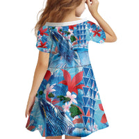 Hawaiian Waves Whale Family Matching Off The Shoulder Long Sleeve Dress and Hawaiian Shirt Kakau Art and Tropical Red Hibiscus Flowers