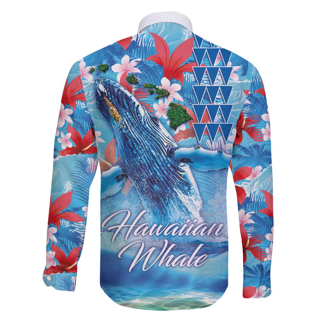 Hawaiian Waves Whale Family Matching Off Shoulder Short Dress and Hawaiian Shirt Kakau Art and Tropical Red Hibiscus Flowers