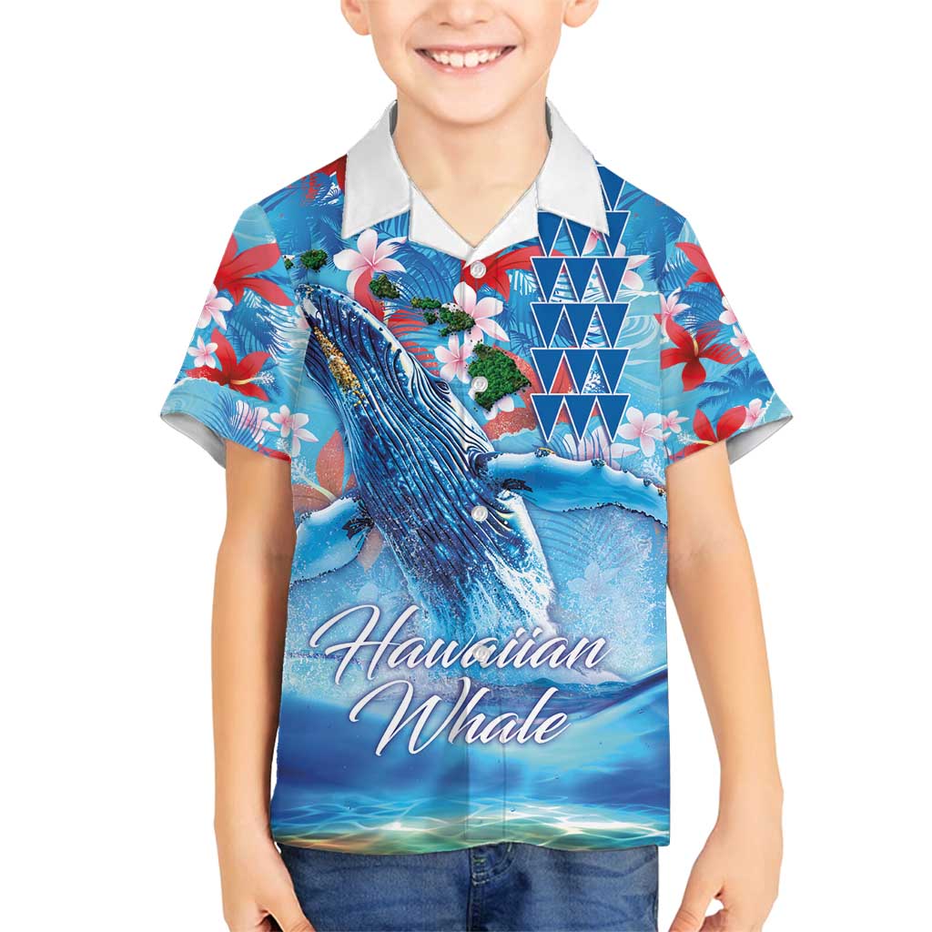 Hawaiian Waves Whale Family Matching Puletasi and Hawaiian Shirt Kakau Art and Tropical Red Hibiscus Flowers
