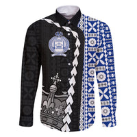 Fiji Queen Victoria School Family Matching Tank Maxi Dress and Hawaiian Shirt Tapa and Polynesian Tribal Pattern Half Style LT03 Dad's Shirt - Long Sleeve Black - Polynesian Pride
