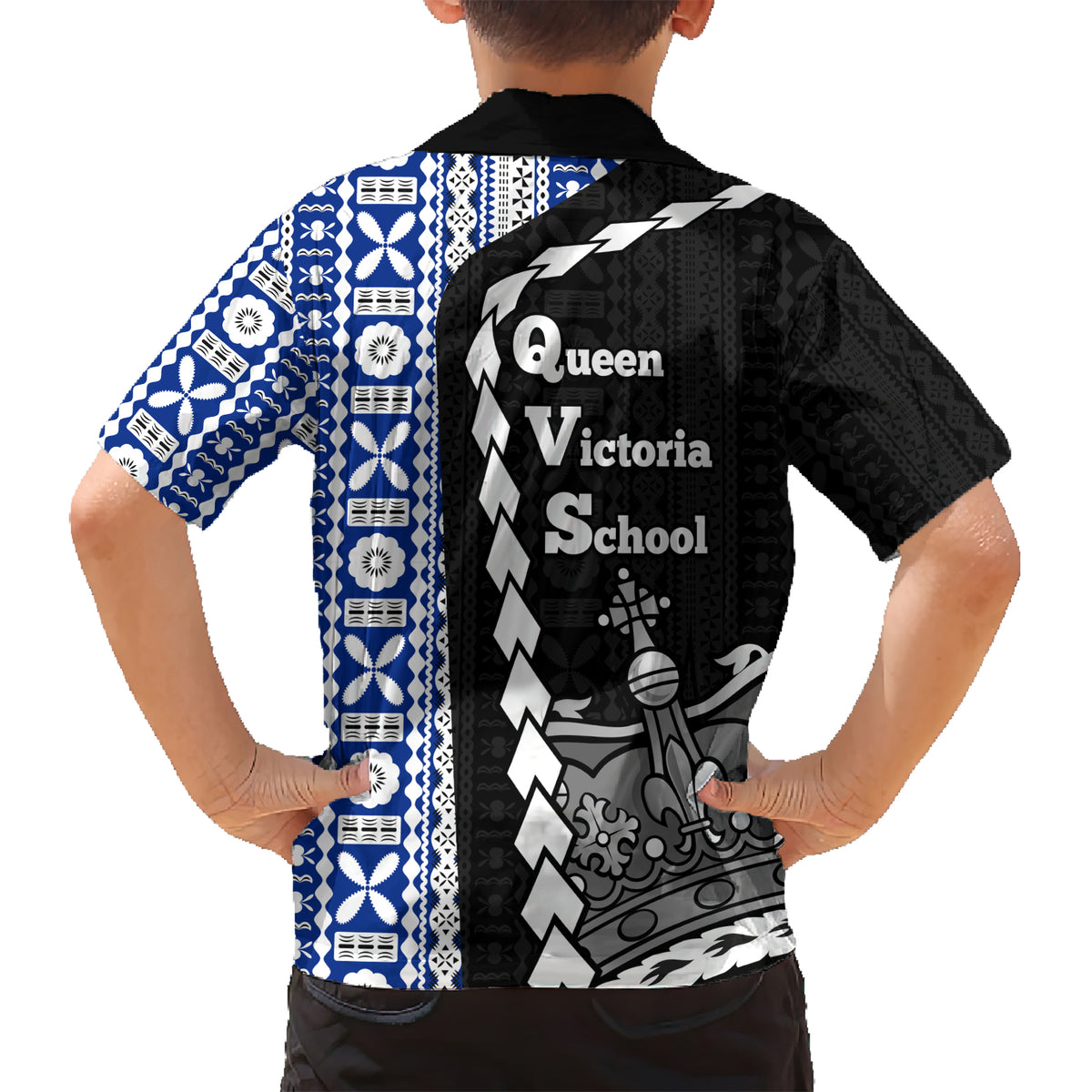 Fiji Queen Victoria School Kid Hawaiian Shirt Tapa and Polynesian Tribal Pattern Half Style LT03 - Polynesian Pride