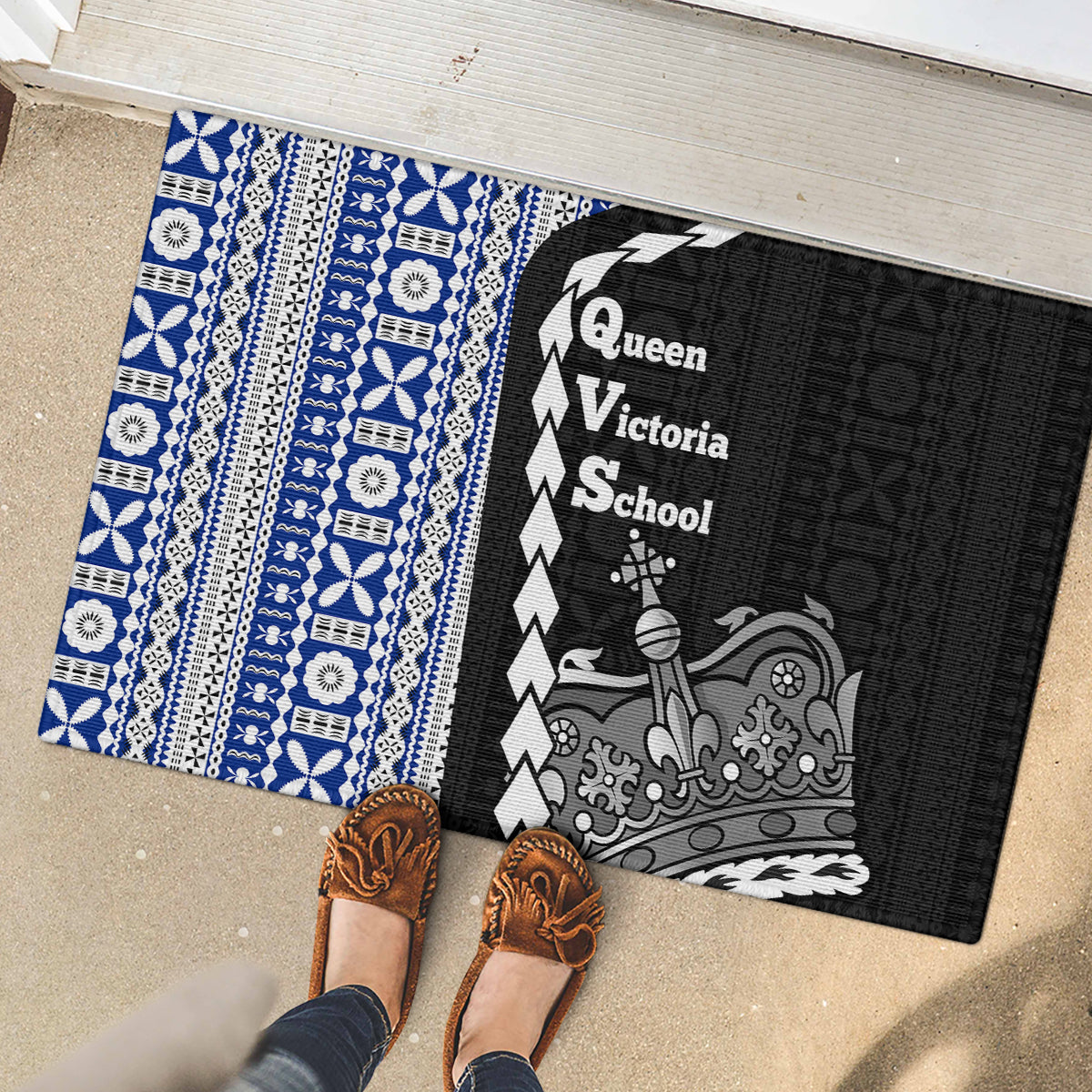 Fiji Queen Victoria School Rubber Doormat Tapa and Polynesian Tribal Pattern Half Style LT03 - Polynesian Pride