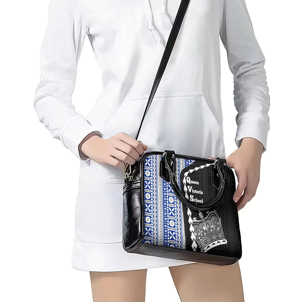 Fiji Queen Victoria School Shoulder Handbag Tapa and Polynesian Tribal Pattern Half Style LT03 - Polynesian Pride
