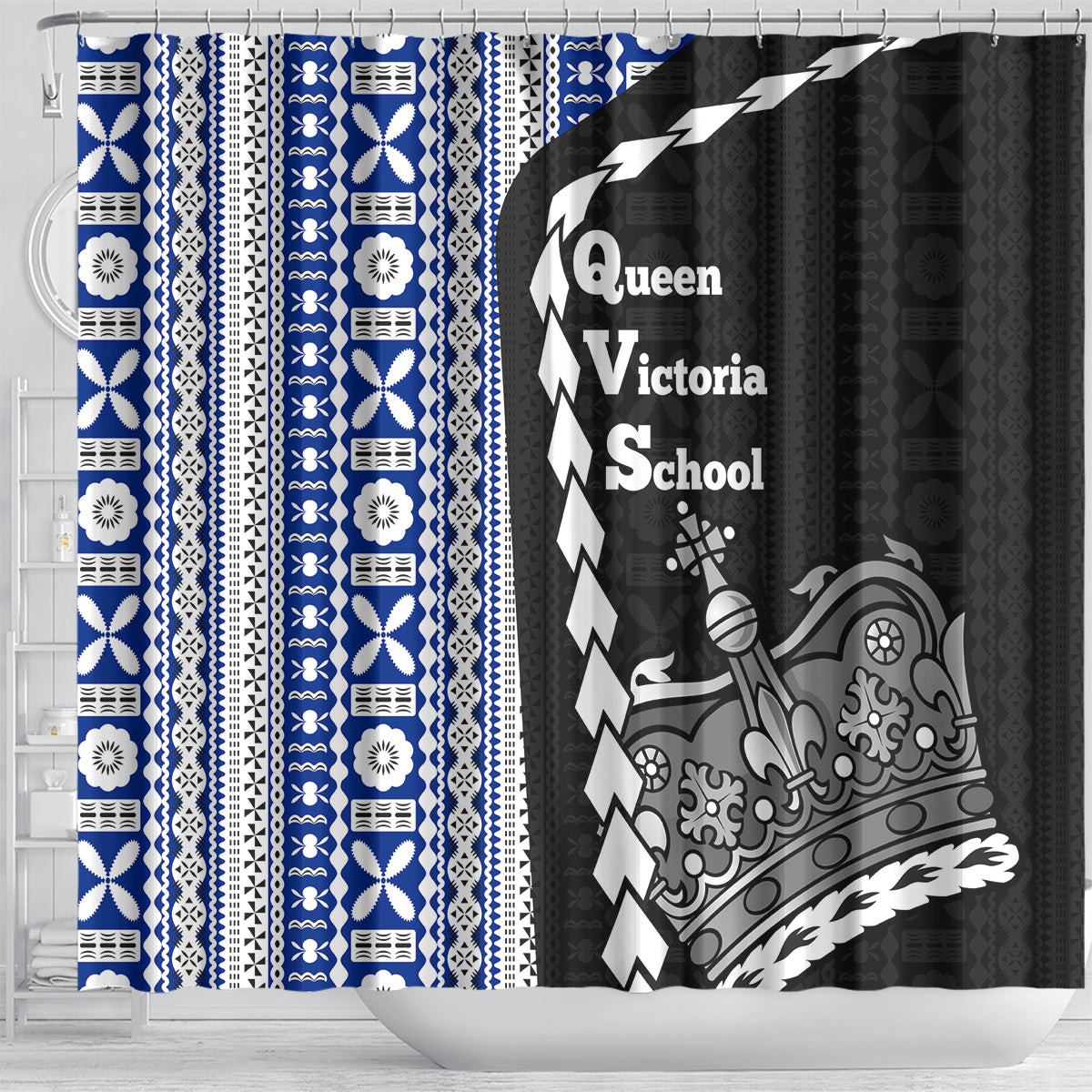 Fiji Queen Victoria School Shower Curtain Tapa and Polynesian Tribal Pattern Half Style LT03 - Polynesian Pride