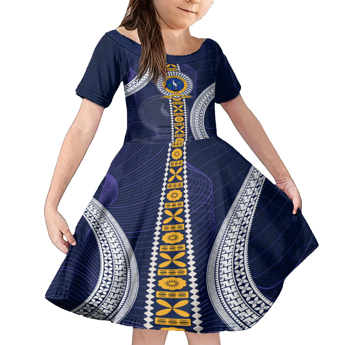 Fiji Ratu Kadavulevu School Family Matching Tank Maxi Dress and Hawaiian Shirt Tapa and Polynesian Tribal Pattern LT03 Daughter's Dress Blue - Polynesian Pride