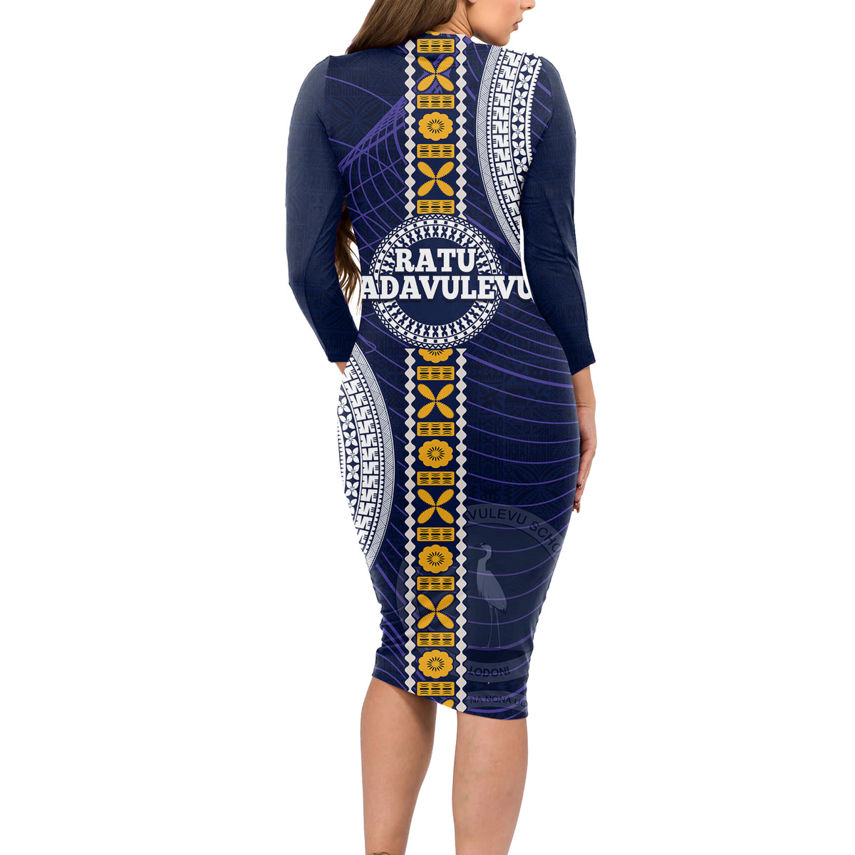 Fiji Ratu Kadavulevu School Long Sleeve Bodycon Dress Tapa and Polynesian Tribal Pattern LT03 - Polynesian Pride