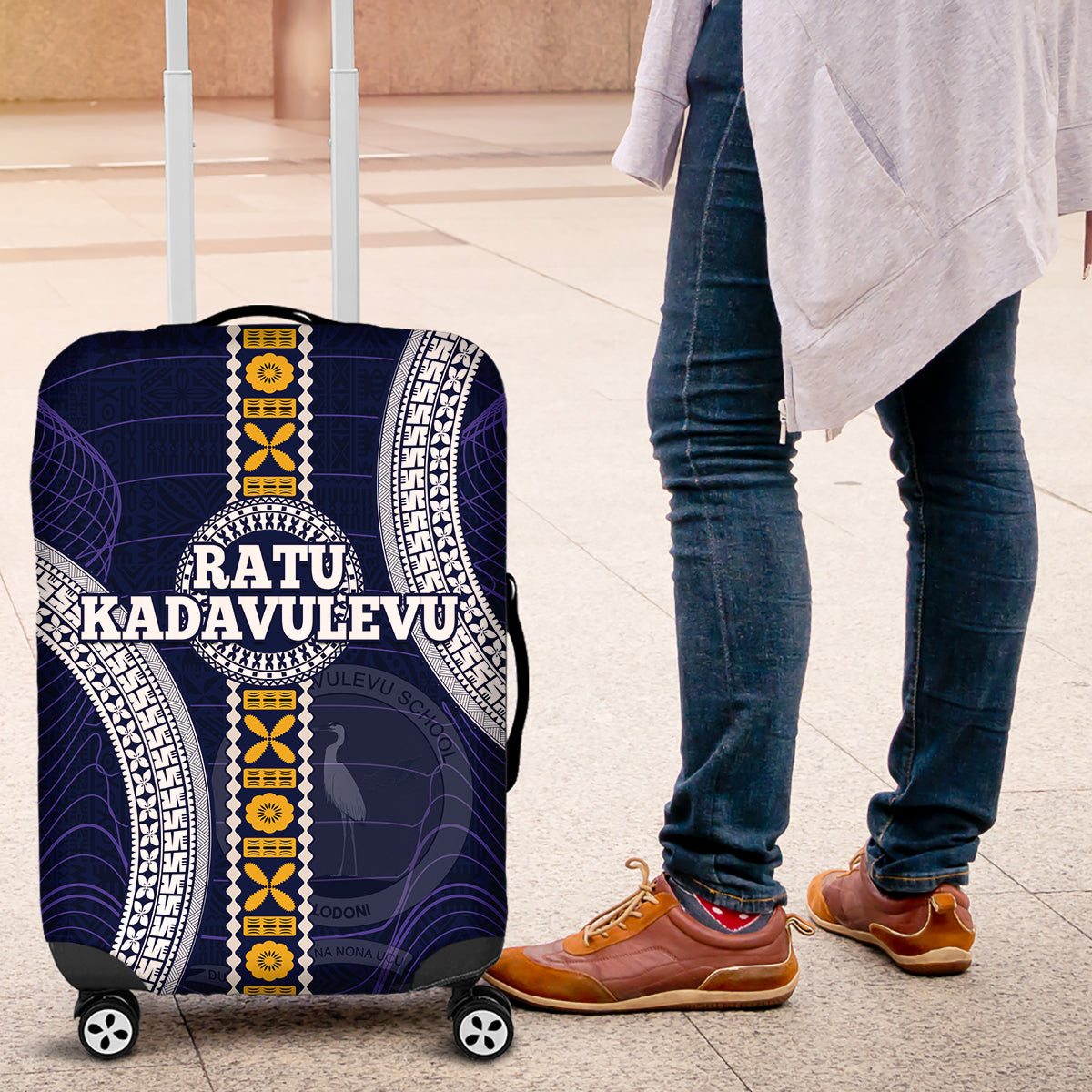 Fiji Ratu Kadavulevu School Luggage Cover Tapa and Polynesian Tribal Pattern LT03 Blue - Polynesian Pride