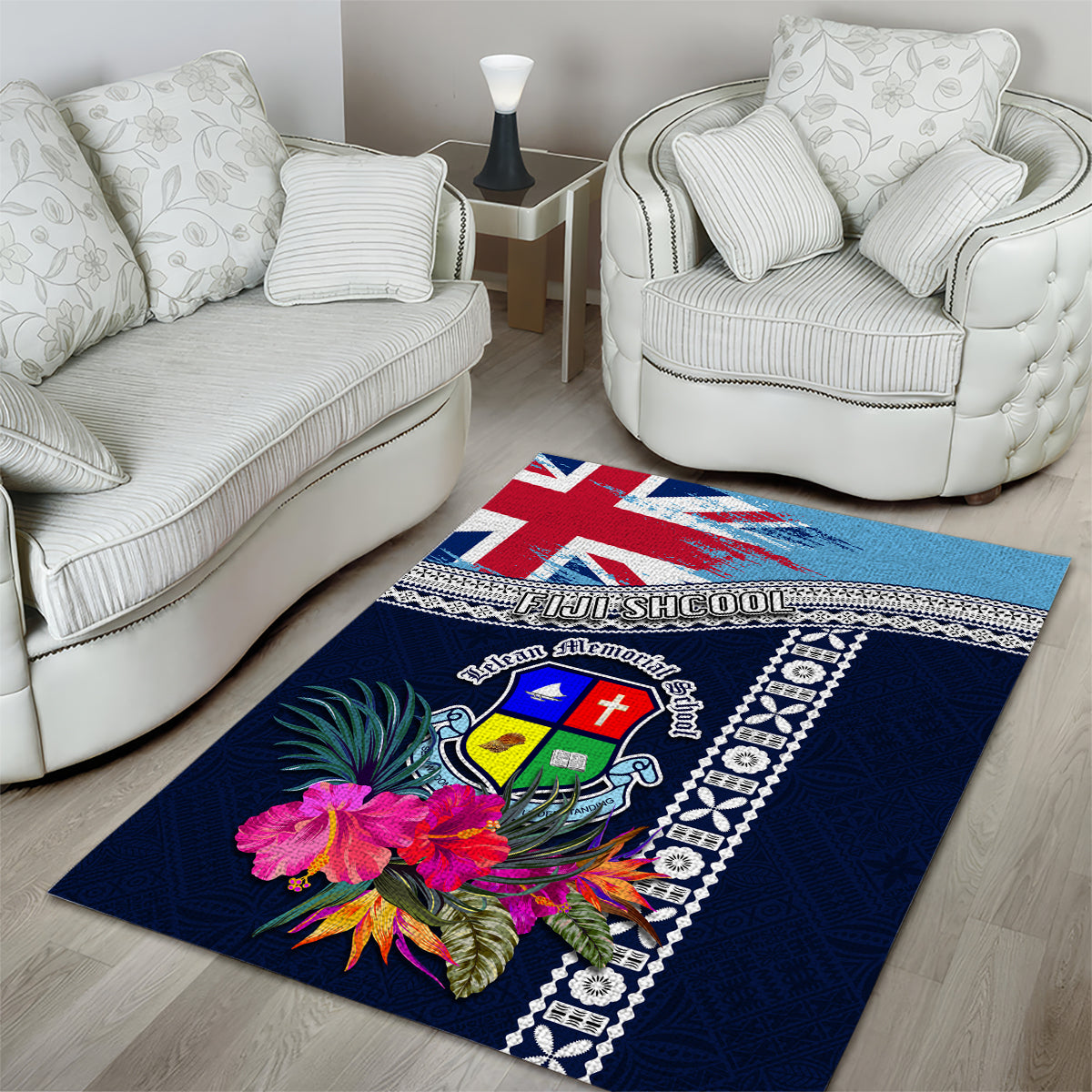 Fiji Lelean Memorial School Area Rug Tapa and Polynesian Tribal Pattern LT03 - Polynesian Pride
