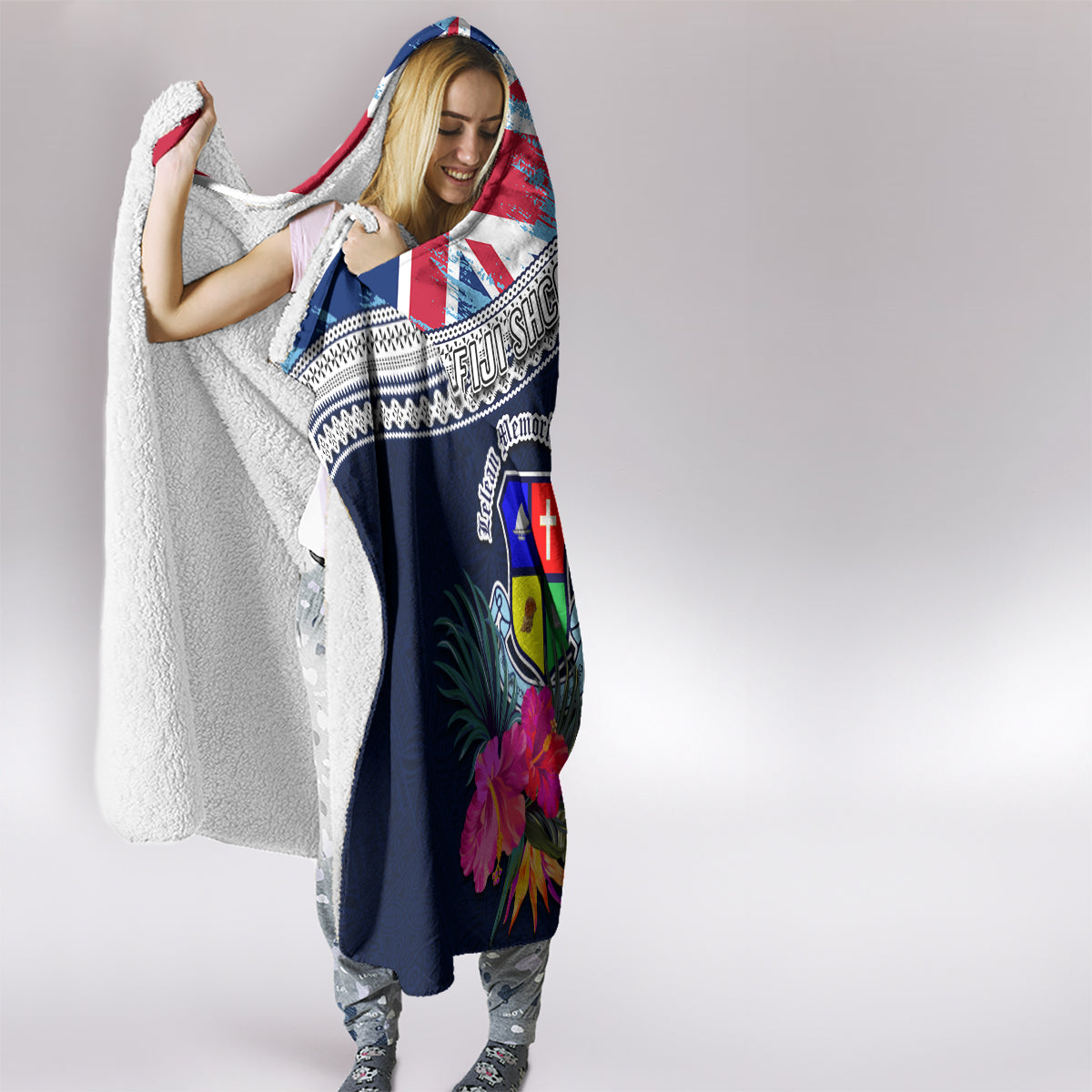 Fiji Lelean Memorial School Hooded Blanket Tapa and Polynesian Tribal Pattern LT03 - Polynesian Pride