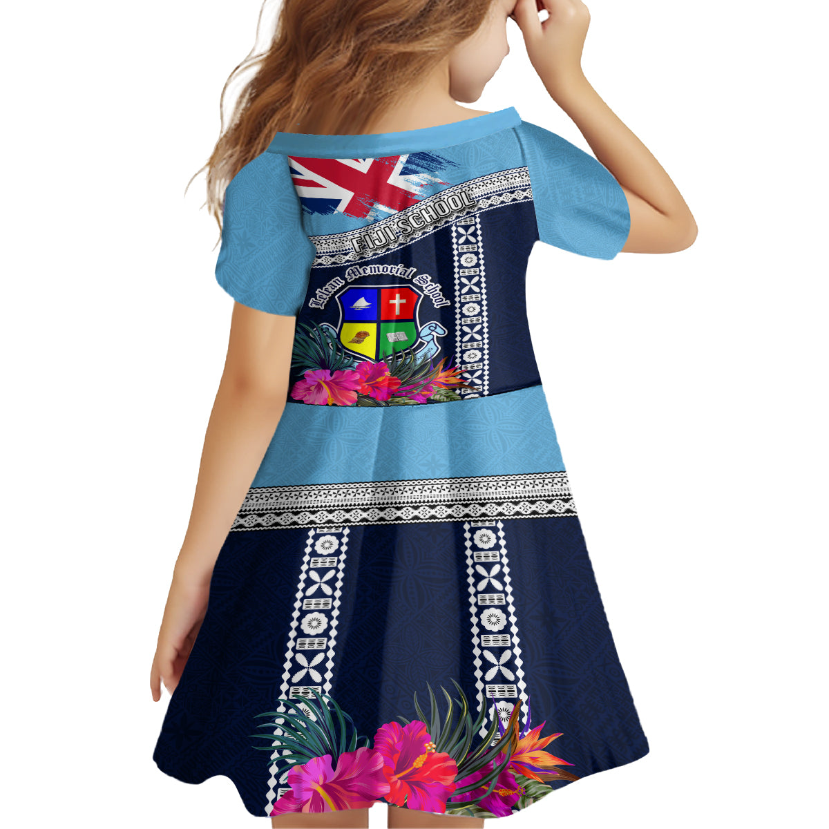 Fiji Lelean Memorial School Kid Short Sleeve Dress Tapa and Polynesian Tribal Pattern LT03 - Polynesian Pride