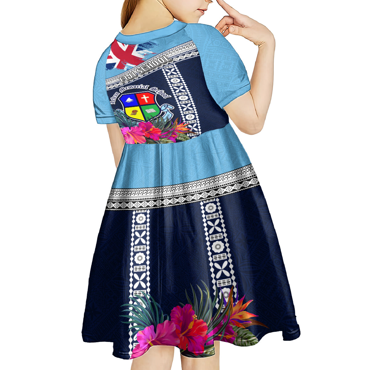 Fiji Lelean Memorial School Kid Short Sleeve Dress Tapa and Polynesian Tribal Pattern LT03 - Polynesian Pride