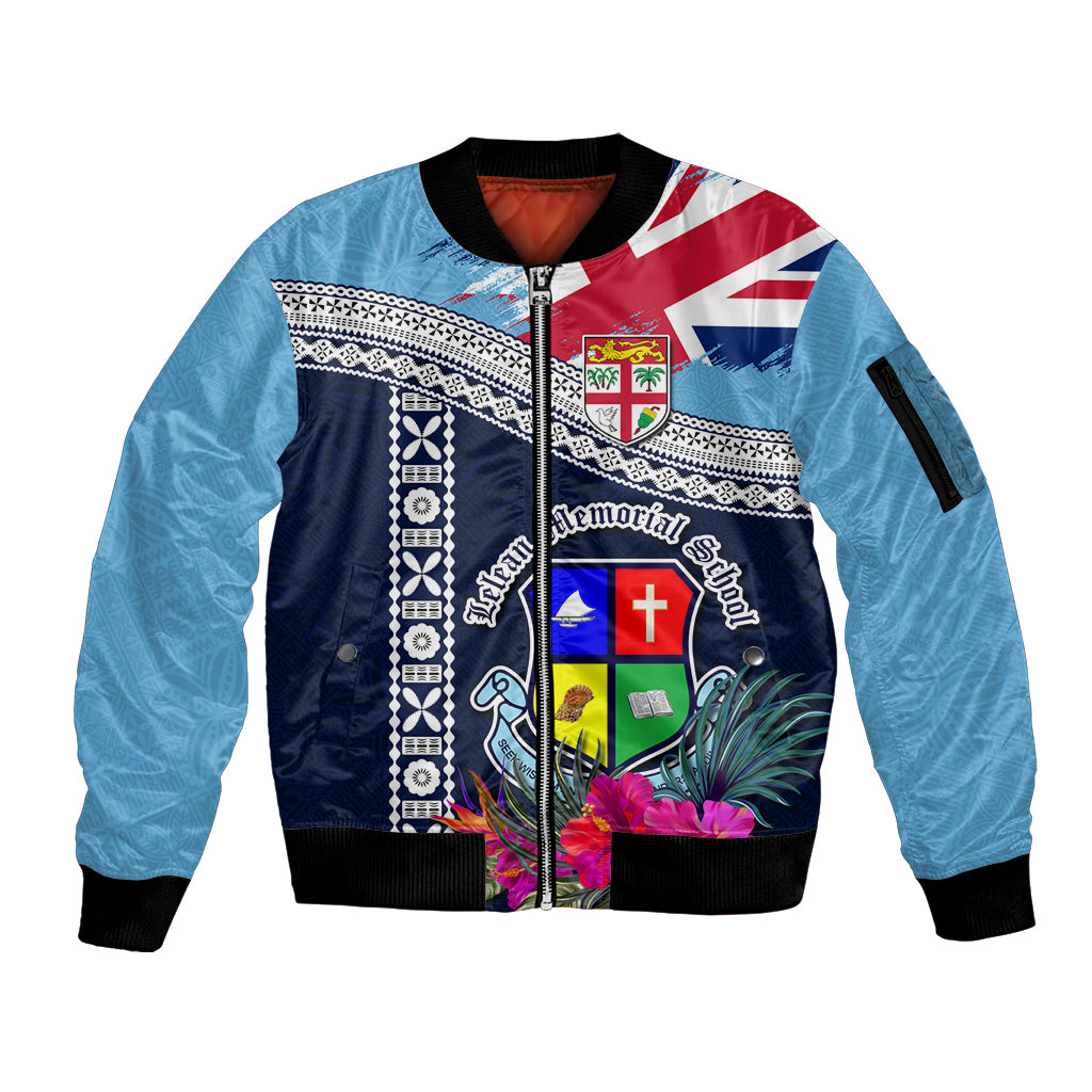 Fiji Lelean Memorial School Sleeve Zip Bomber Jacket Tapa and Polynesian Tribal Pattern LT03 Unisex Blue - Polynesian Pride