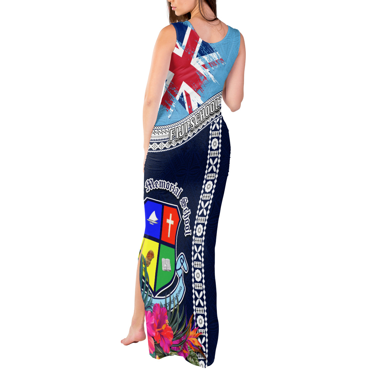 Fiji Lelean Memorial School Tank Maxi Dress Tapa and Polynesian Tribal Pattern LT03 - Polynesian Pride